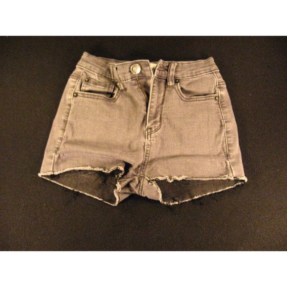 MUDD Juniors JEANS SHORTS Sz 0 FLX STRETCH W 21 Cut Off Daisy Dukes Gray Denim - Picture 1 of 10